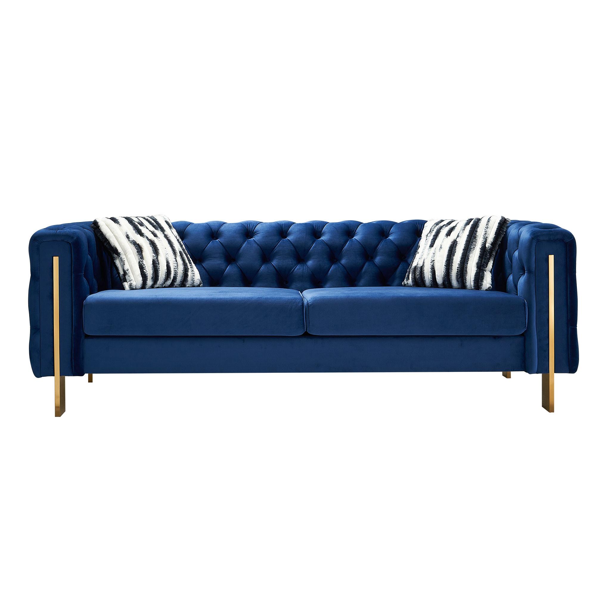 Rent to Own Living Essentials Davenport Blue Velvet Tuft Sofa with 